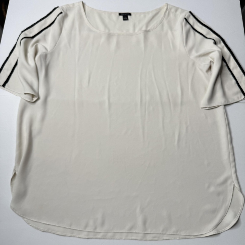 Ann Taylor Shirt Women's Large White Black Striped Blouse Top Polyester - Picture 1 of 5
